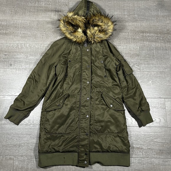 Diesel Type N78 Green Parka Coat Faux Fur Hood Long‎ Quilted Jacket Large Rare